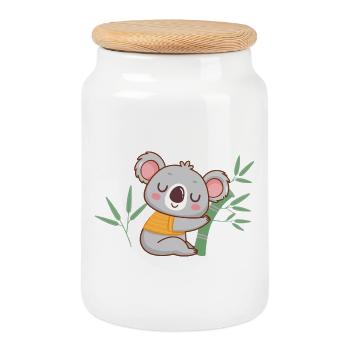 Zen koala on bamboo - Cookie Jar with Wooden Lid - white - Front