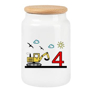 Excavatrice - Boîte à biscuits avec couvercle en bois - blanc - Devant