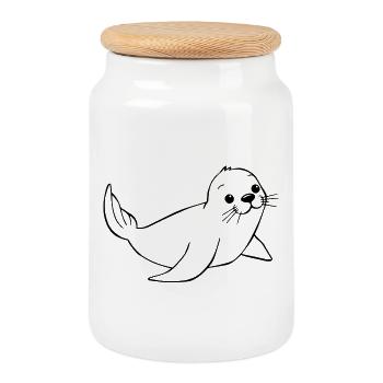 Seal Seals Seals Northern Germany - Cookie Jar with Wooden Lid - white - Front