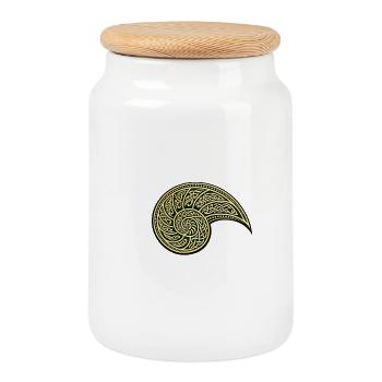 Gold-grüner keltischer Nautilus - Keksdose mit Holzdeckel - Weiß - Vorne
