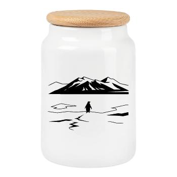 Mais pourquoi Penguin Meme Minimalist Art - Boîte à biscuits avec couvercle en bois - blanc - Devant