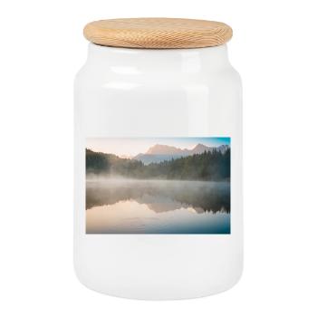 Morgennebel am stillen See - Keksdose mit Holzdeckel - Weiß - Vorne