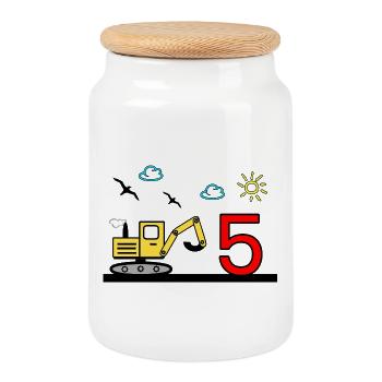 Excavatrice - Boîte à biscuits avec couvercle en bois - blanc - Devant