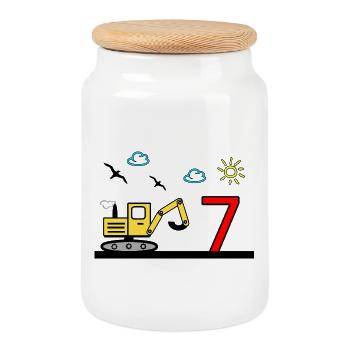 Excavatrice - Boîte à biscuits avec couvercle en bois - blanc - Devant