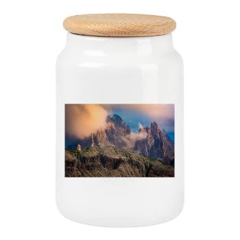 Cadini Group in the Dolomites in the fog - Cookie Jar with Wooden Lid - white - Front