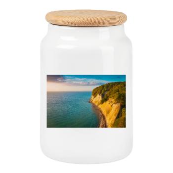 Côte de craie à la lumière dorée - Boîte à biscuits avec couvercle en bois - blanc - Devant