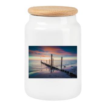 Lever de soleil sur la plage de la mer Baltique - Boîte à biscuits avec couvercle en bois - blanc - Devant