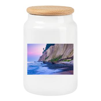 Chalk coast on the island of Rügen in the evening - Cookie Jar with Wooden Lid - white - Front