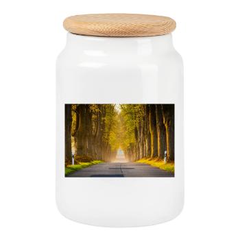 Herbstallee im Licht - Keksdose mit Holzdeckel - Weiß - Vorne