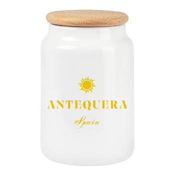 Antequera Spain Sun Emblem - Cookie Jar with Wooden Lid - white - Front