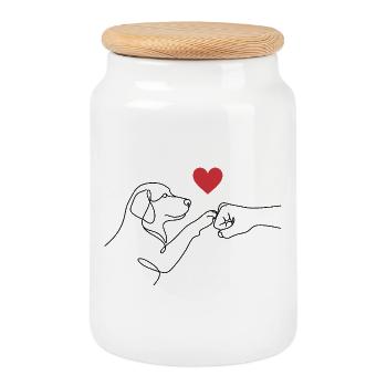 Beste Freunde Pfote Faust - Line Art Hund Herz - Keksdose mit Holzdeckel - Weiß - Vorne