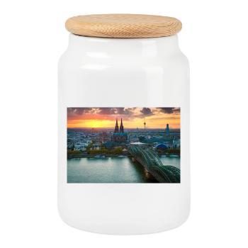 Cologne Cathedral in the evening light - Cookie Jar with Wooden Lid - white - Front