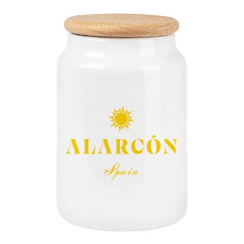 Alarcón Spain Suncrest Logo - Cookie Jar with Wooden Lid - white - Front