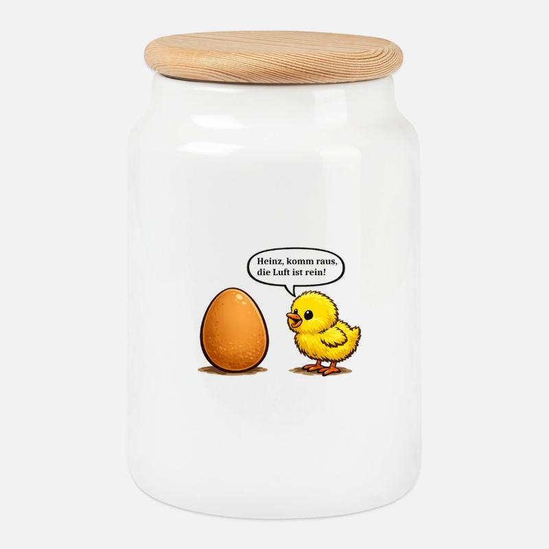 Un poussin qui appelle son pote dans l’œuf, jeu de mots de dessin animé - Boîte à biscuits avec couvercle en bois - blanc