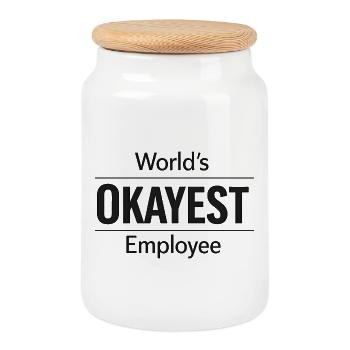 World's okayest employee Arbeitskollege Kollegen - Keksdose mit Holzdeckel - Weiß - Vorne