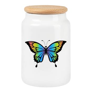 Crâne de papillon - Boîte à biscuits avec couvercle en bois - blanc - Devant