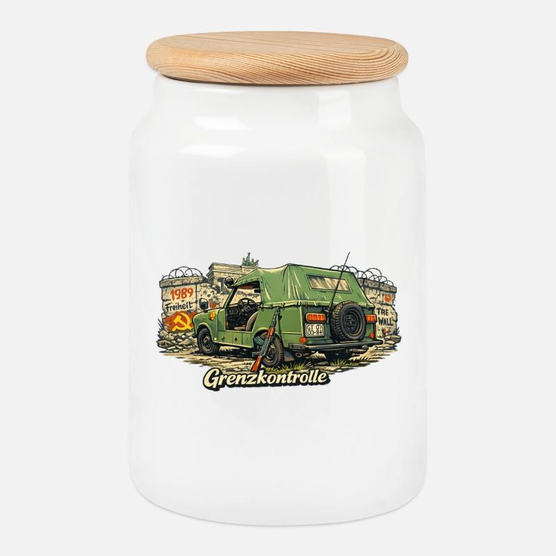 Border control - Cookie Jar with Wooden Lid - white