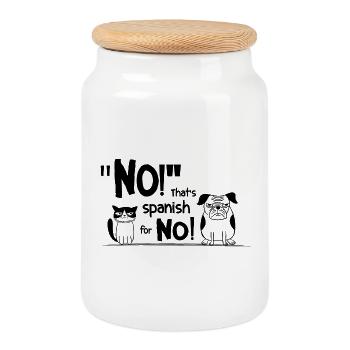 Non. Espagnol pour Non – Diction drôle d’animal - Boîte à biscuits avec couvercle en bois - blanc - Devant