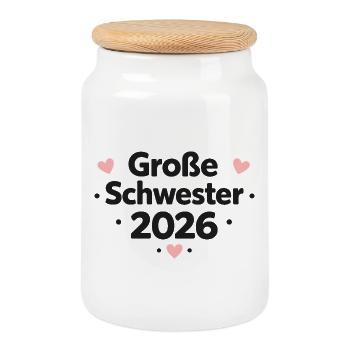 Große Schwester 2026 - Keksdose mit Holzdeckel - Weiß - Vorne