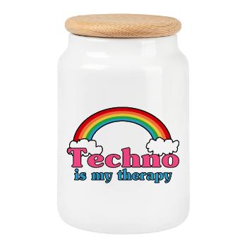 Techno Regenbogen - Keksdose mit Holzdeckel - Weiß - Vorne