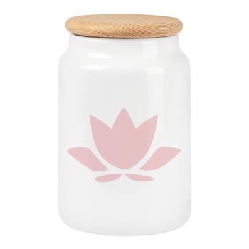 Fleur de lotus, symboles de yoga fleur de lotus, rose pastel - Boîte à biscuits avec couvercle en bois - blanc - Devant