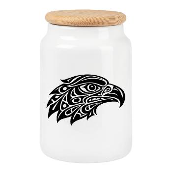 Tribal Adlerkopf – Kraftvolles Schwarz-Weiß-Design - Keksdose mit Holzdeckel - Weiß - Vorne