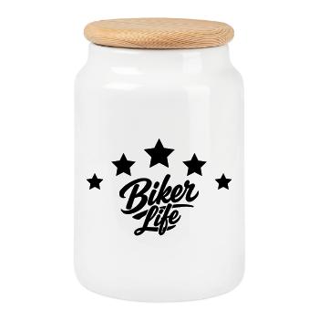 Vie de motard - Boîte à biscuits avec couvercle en bois - blanc - Devant