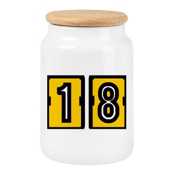 18. 18 JAHRE ALT. 18-JÄHRIGES JUBILÄUM. 18. GEBURTSTAG. - Keksdose mit Holzdeckel - Weiß - Vorne