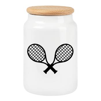 Tennis Schläger Rackets - Keksdose mit Holzdeckel - Weiß - Vorne