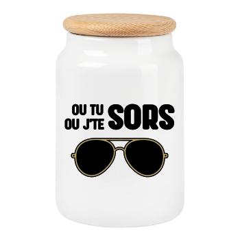 Either You Go Out or I'm Out - Claudy Focan - Cookie Jar with Wooden Lid - white - Front