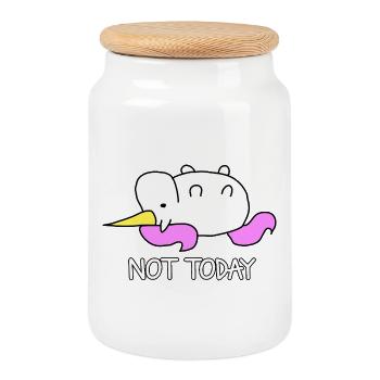 Lazy Unicorn Not Today Saying - Cookie Jar with Wooden Lid - white - Front