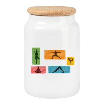 Silhouettes colorées de yoga - Boîte à biscuits avec couvercle en bois - blanc - Devant