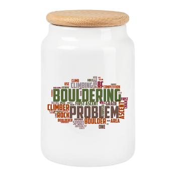 Boulder Word Cloud - Cookie Jar with Wooden Lid - white - Front