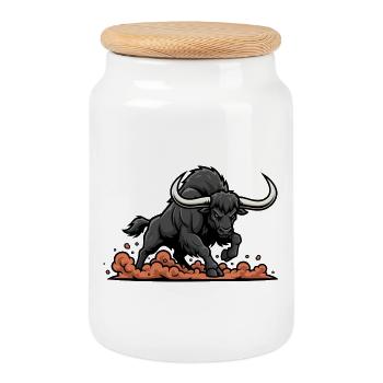 Black Buffalo Charge Maskottchen Buffalo Power - Keksdose mit Holzdeckel - Weiß - Vorne