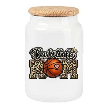 Basketball Mom Leopard Shirt Mothers Day - Cookie Jar with Wooden Lid - white - Front