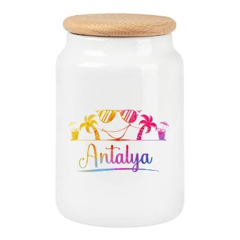 Antalya Strandsonne  - Keksdose mit Holzdeckel - Weiß - Vorne