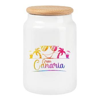 Gran Canaria Beach Rainbow - Cookie Jar with Wooden Lid - white - Front