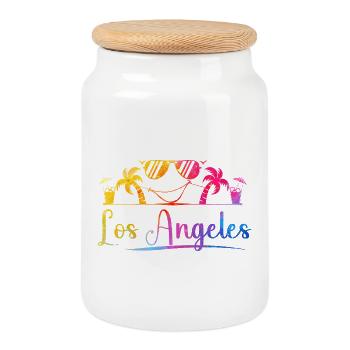 Los Angeles Palm Trees - Cookie Jar with Wooden Lid - white - Front