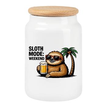 Sunny Sloth Beer Holiday - Cookie Jar with Wooden Lid - white - Front