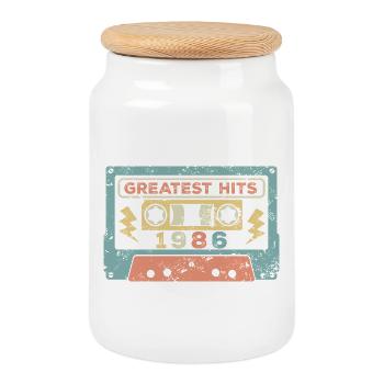 1986 40th Birthday - Cookie Jar with Wooden Lid - white - Front