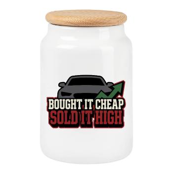 Car Flipper Flip Cars Car Reseller - Cookie Jar with Wooden Lid - white - Front