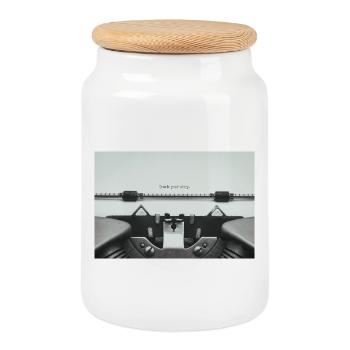 Create Your Story Vintage Typewriter Design - Keksdose mit Holzdeckel - Weiß - Vorne
