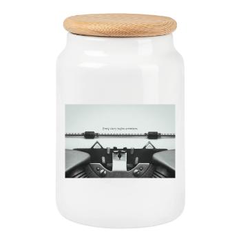 Chaque histoire commence quelque part Conception de machine à écrire - Boîte à biscuits avec couvercle en bois - blanc - Devant