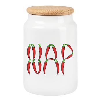 Piments piments Nap - Boîte à biscuits avec couvercle en bois - blanc - Devant