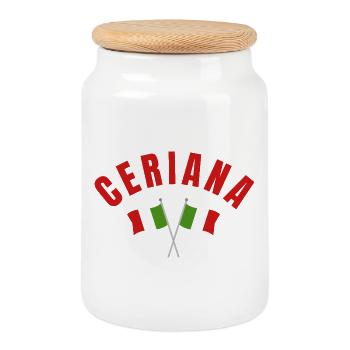 Ceriana mit gekreuzten italienischen Flaggen - Keksdose mit Holzdeckel - Weiß - Vorne