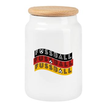 Fussball Wellenflagge für dein Fußballtriko/Party - Keksdose mit Holzdeckel - Weiß - Vorne