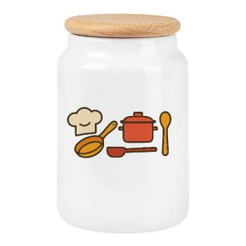 Chef with passion – cuisine love enjoyment - Cookie Jar with Wooden Lid - white - Front