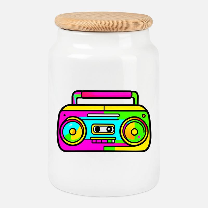 Neon Boombox Retro Pop Art - Keksdose mit Holzdeckel - Weiß