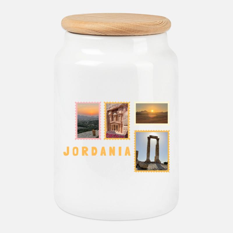 Jordanien Collage - Keksdose mit Holzdeckel - Weiß