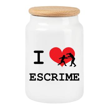 J'aime l'Escrime Coeur et Silhouette Combat - Boîte à biscuits avec couvercle en bois - blanc - Devant